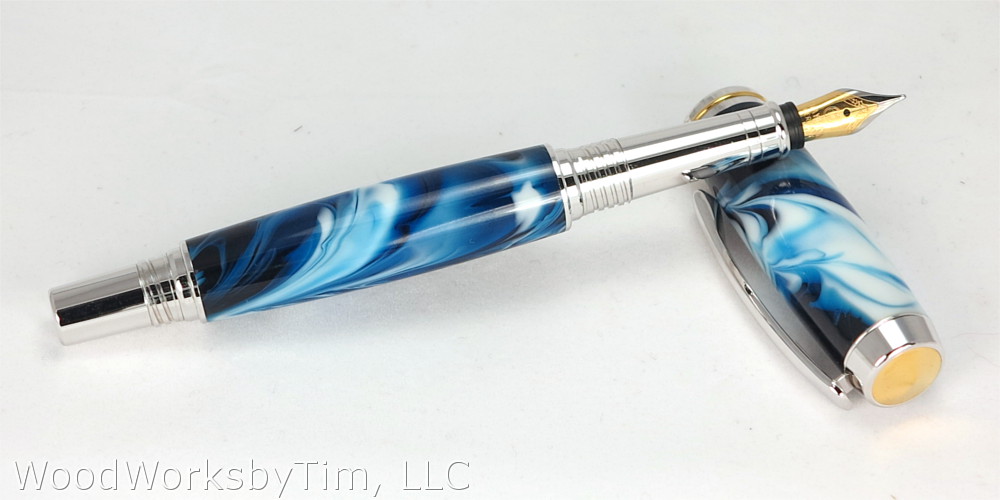 #1305 - Blue with White Swirl Fountain Pen