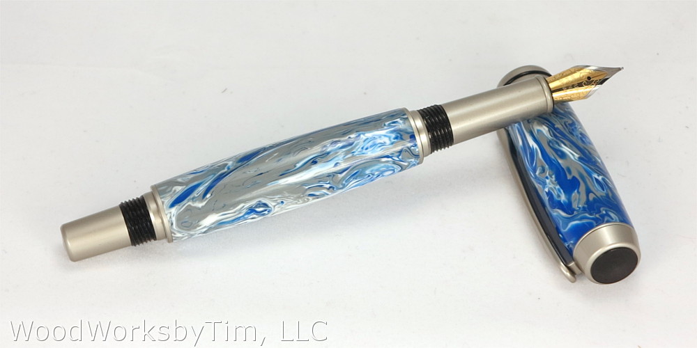 #1670 - Blue-Grey-White Swirl Fountain Pen