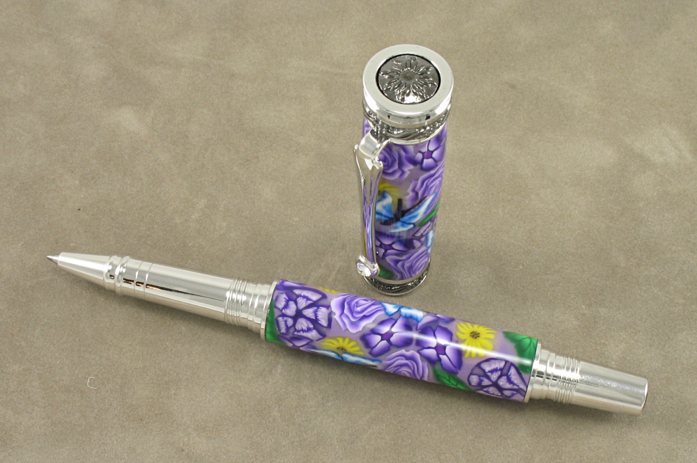 #1284 - Lavender Roses Polymer Clay Rollerball Pen