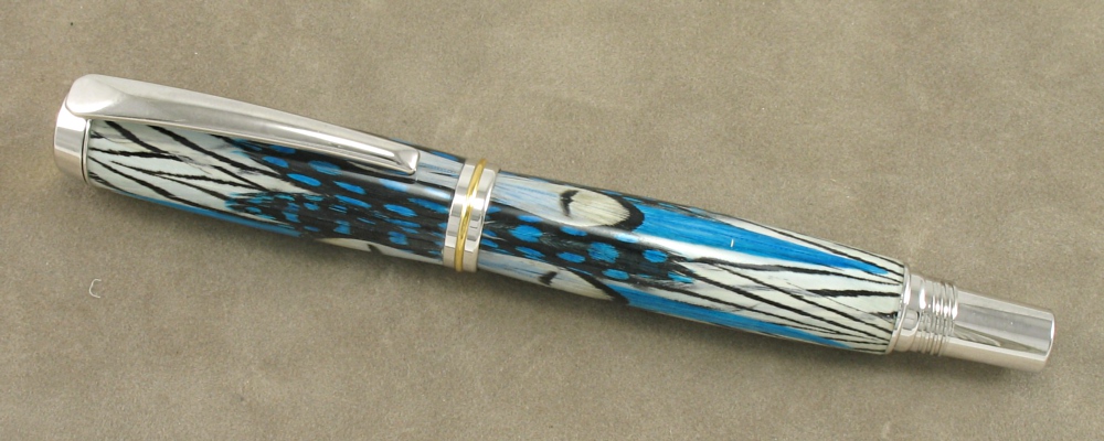 #1286 - Blue Phasant Feathers Rollerball Pen - Click Image to Close