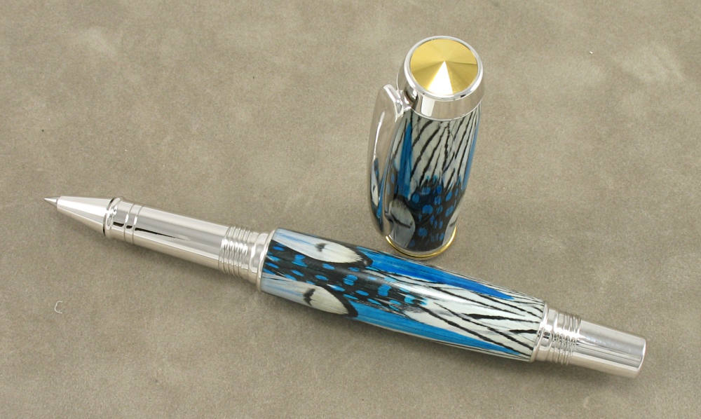 #1286 - Blue Phasant Feathers Rollerball Pen