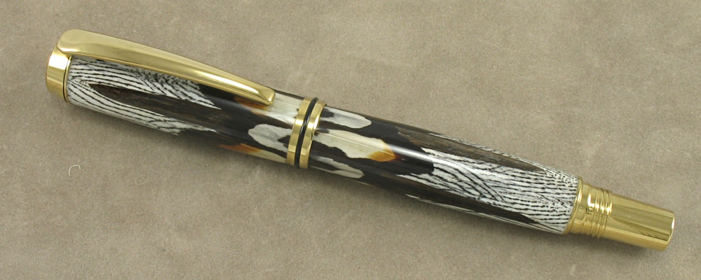#1287 - Chocolate Phasant Feathers Rollerball Pen - Click Image to Close