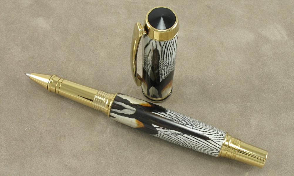 #1287 - Chocolate Phasant Feathers Rollerball Pen