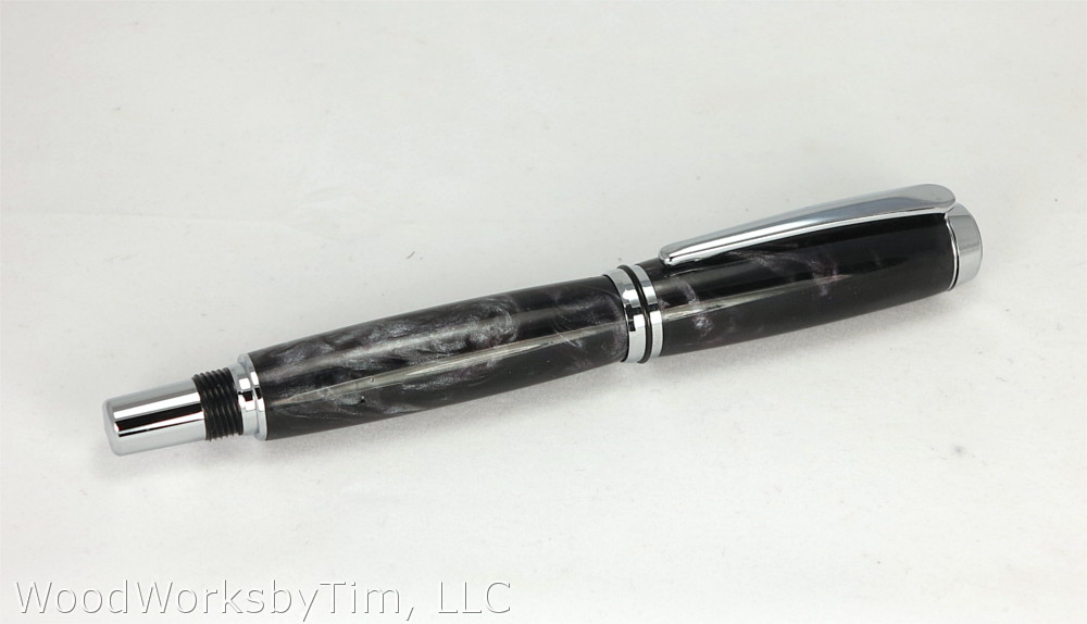 #1668 - Black with Silver Swirl Fountain Pen