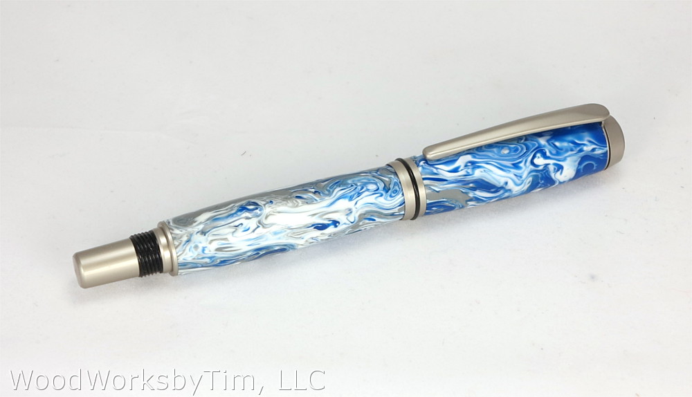 #1670 - Blue-Grey-White Swirl Fountain Pen