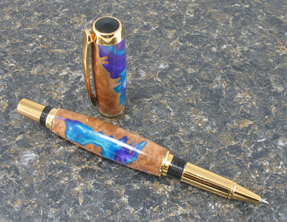 #1136 - "Cancun" Acrylic & Burl Wood Rollerball Pen